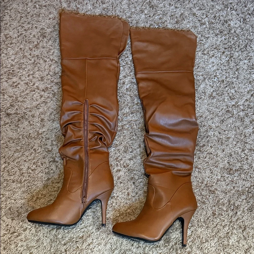 Stylish Tan Over-the-Knee Stiletto Boots like New!